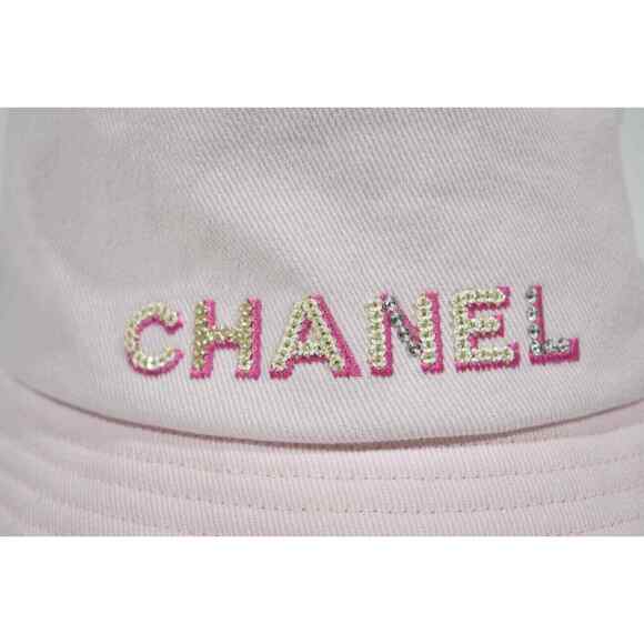 Chanel 22P Pink Denim Crystal Sequin CC Logo Sun Cloche Bucket Hat Medium M main image 7